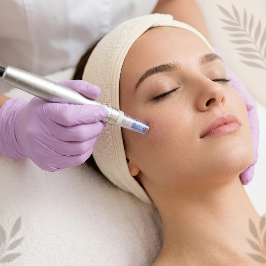Microneedling session using a professional dermapen device- what is microneedling
